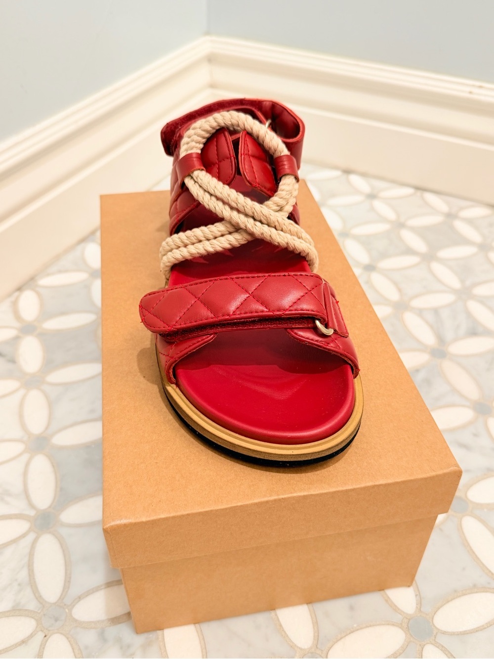Alohas x Anthropologie Hook-Loop Braided Lipstick Red Leather Rope Sandals 39 8 - Picture 7 of 15